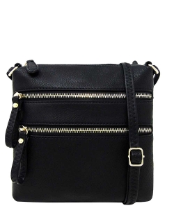 Double Zip Fashion Crossbody Bag WU085 BLACK